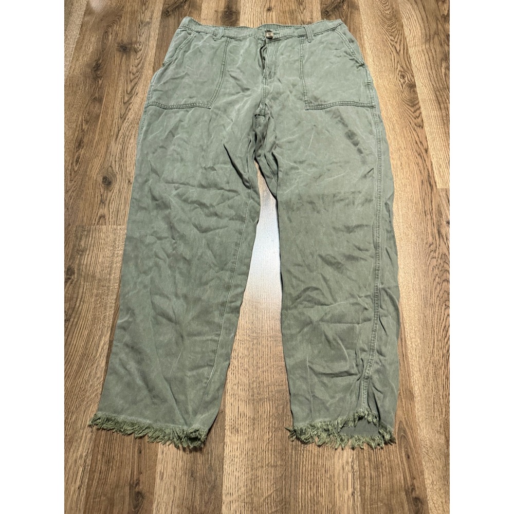 Aerie Pants Women Size L Green Trousers Raw Hem Utility Cargo Boho